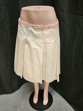 A55 Lida Baday Cream A-Line Skirt with Pink Trim Size 14